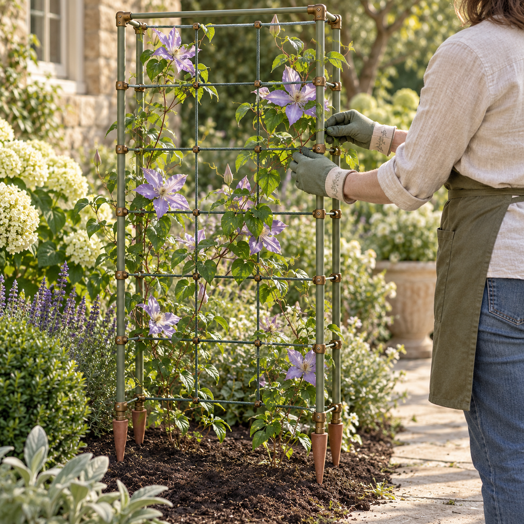 GridRise M120 modular trellis supporting a climbing garden plant