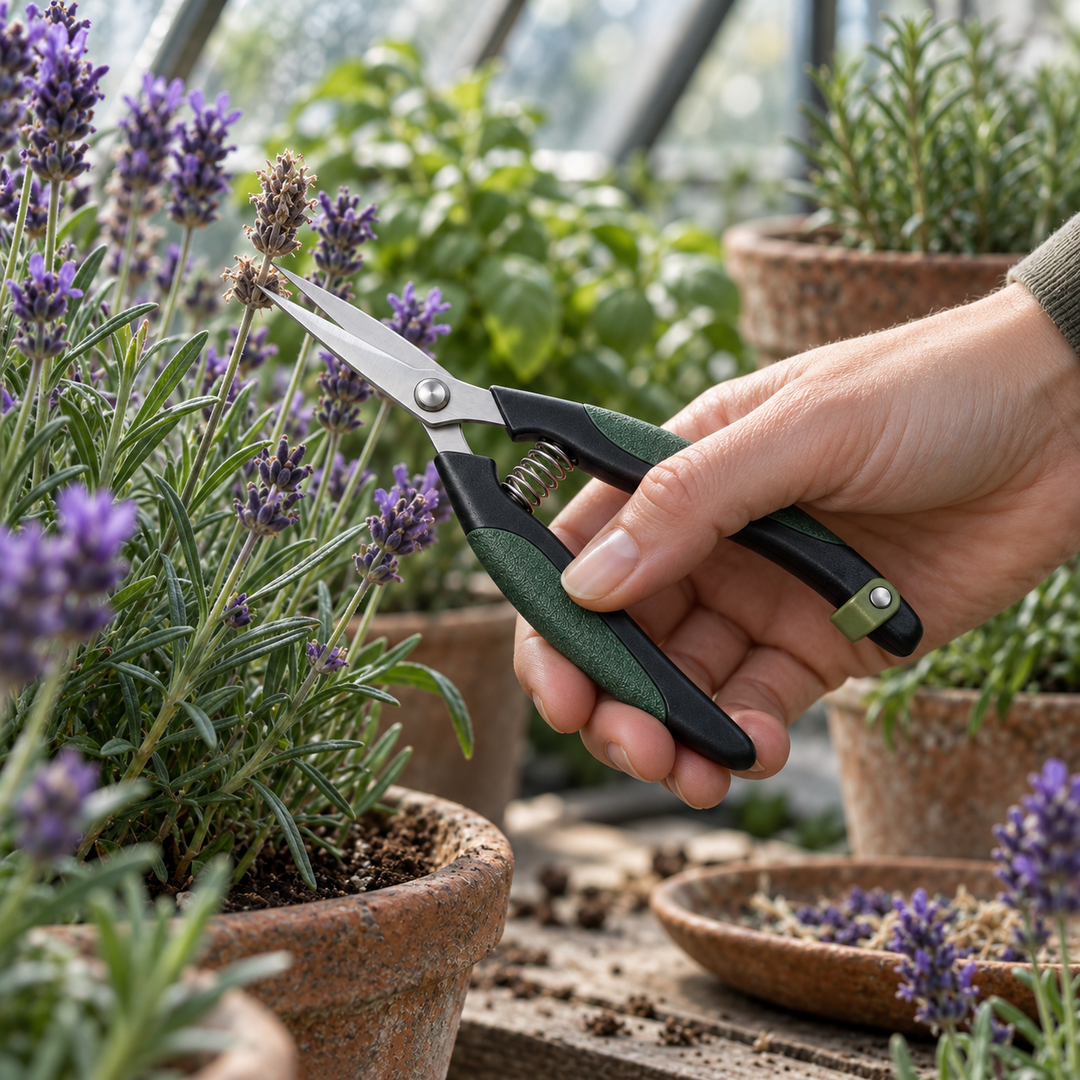 PinchPoint M2 micro snips harvesting herbs in dense foliage