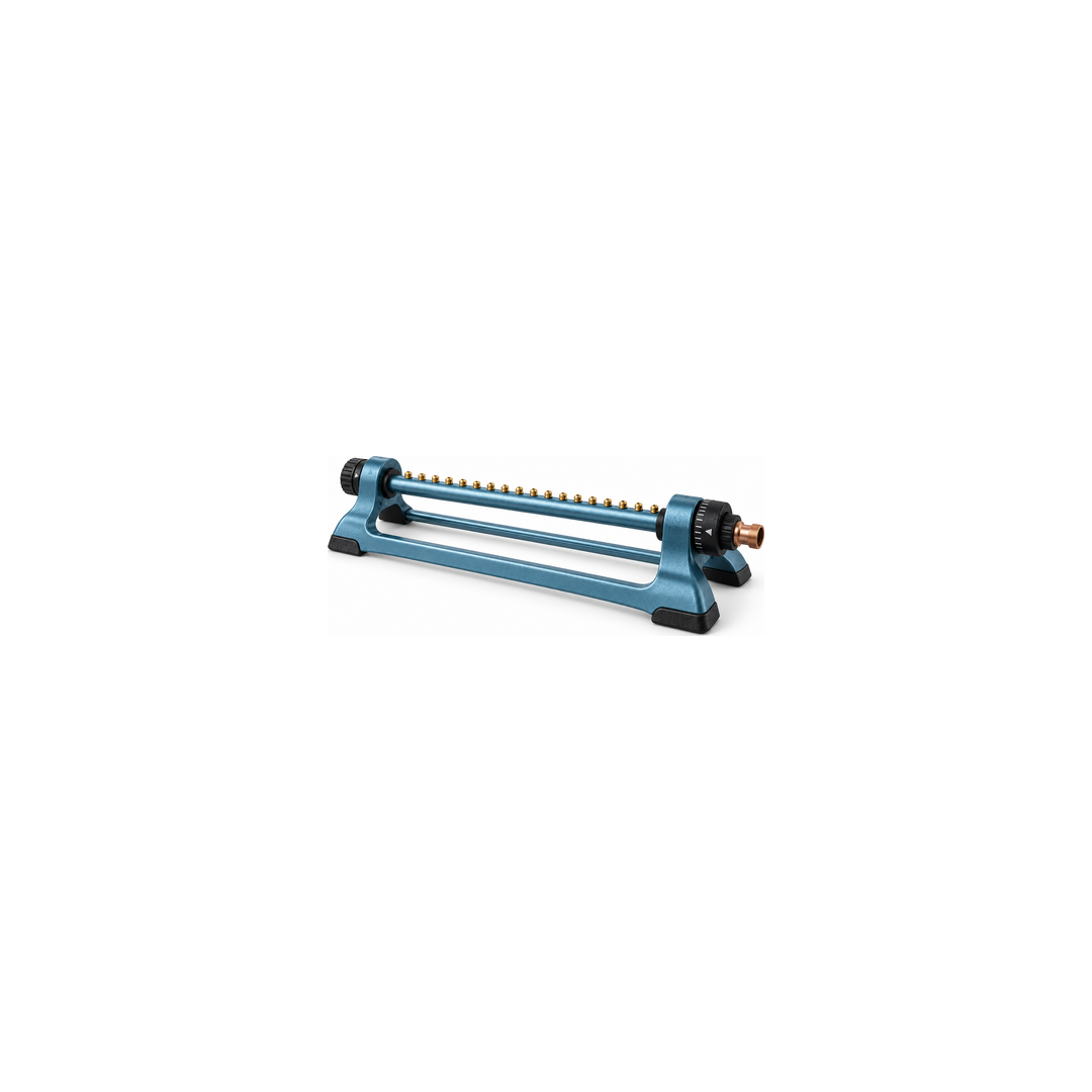 RainGrid S18 blue oscillating garden sprinkler on white background