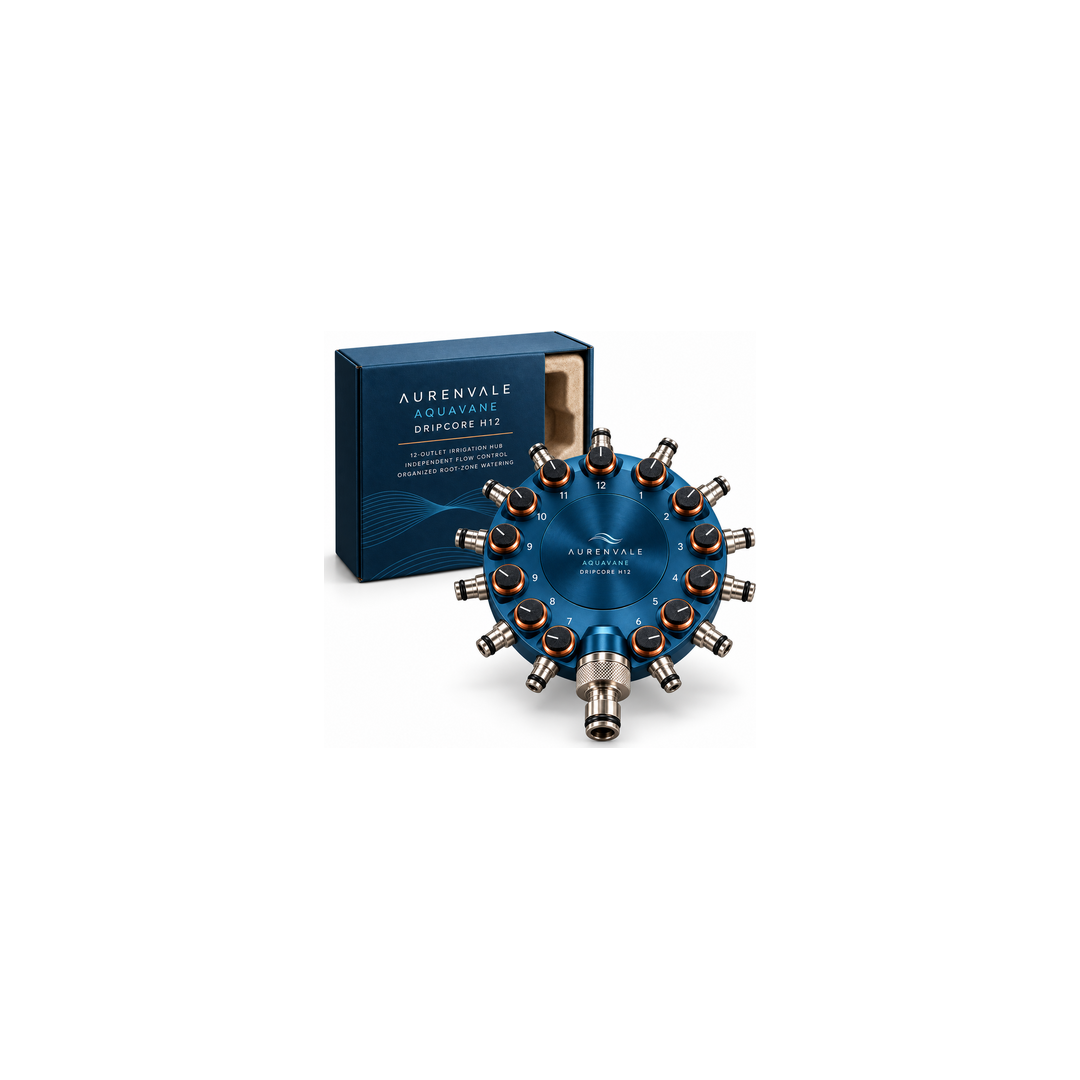 DripCore H12 twelve-port irrigation hub on white background