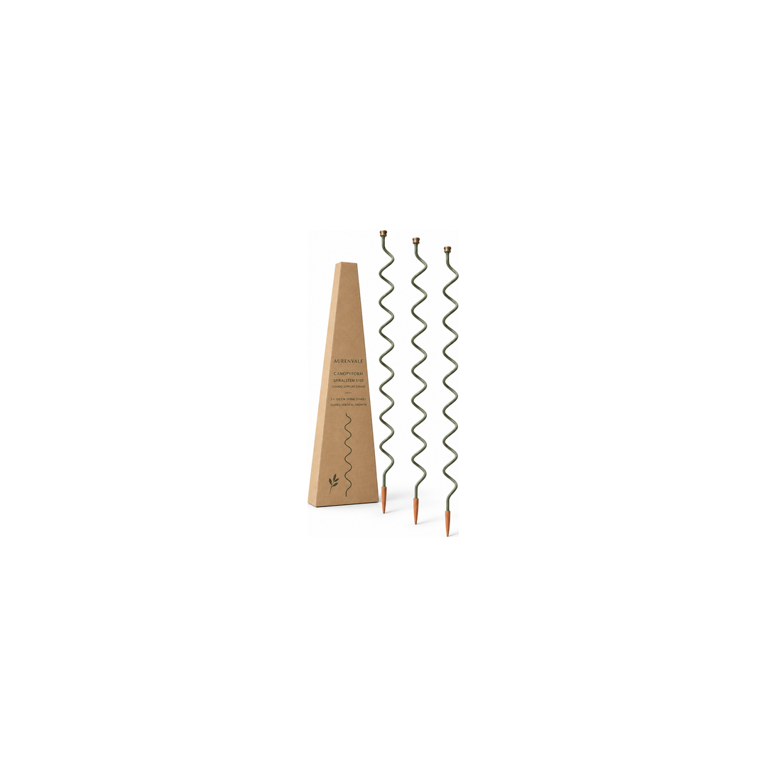 SpiralStem S150 set of three spiral tomato stakes on white background