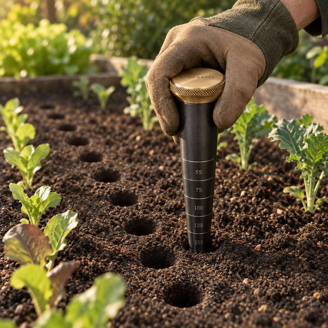 Datum D1 planting dibber creating a measured hole in soil
