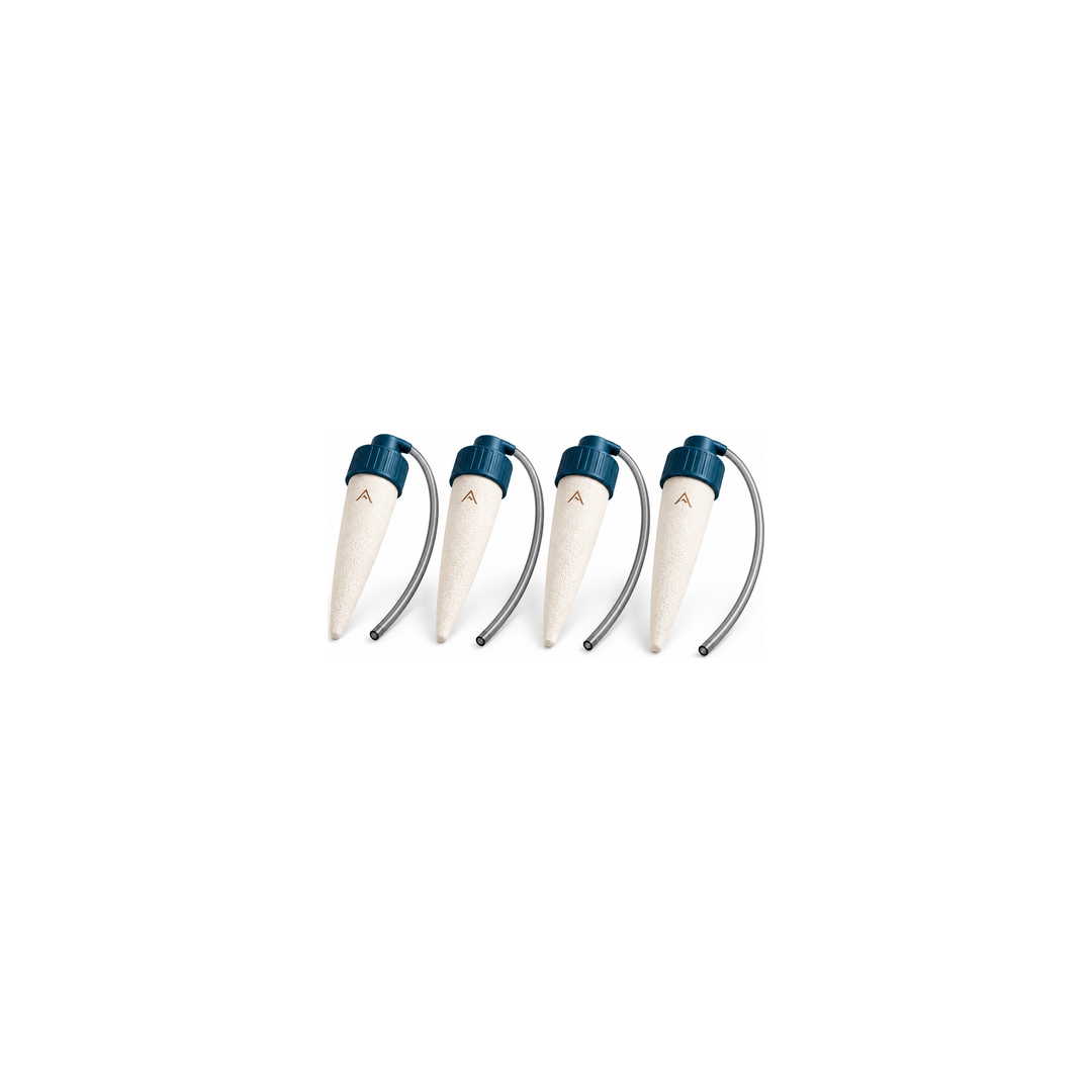 RootDrop W4 set of four self-watering stakes on white background