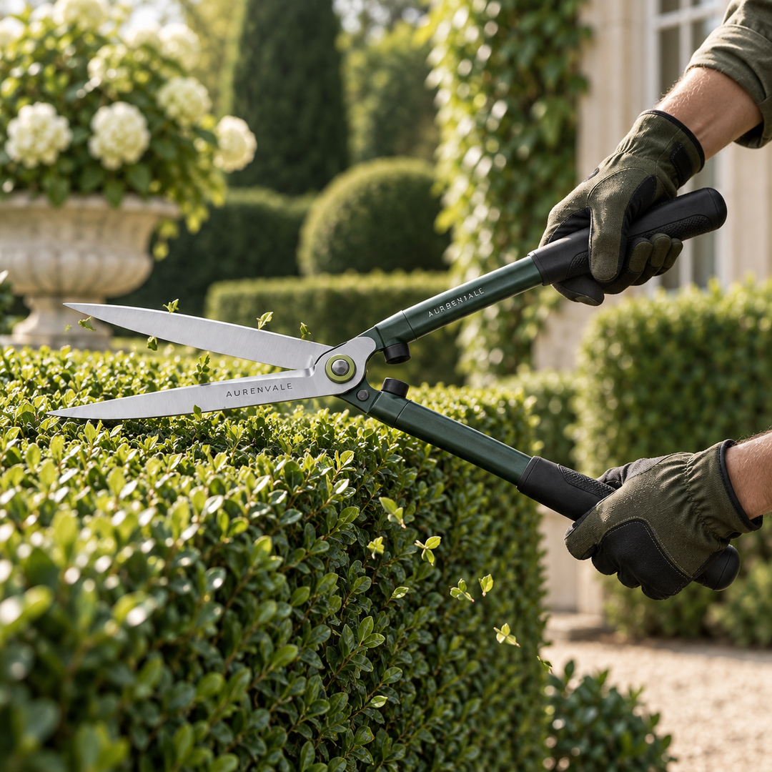 PlaneCut H55 hedge shears shaping a formal garden hedge