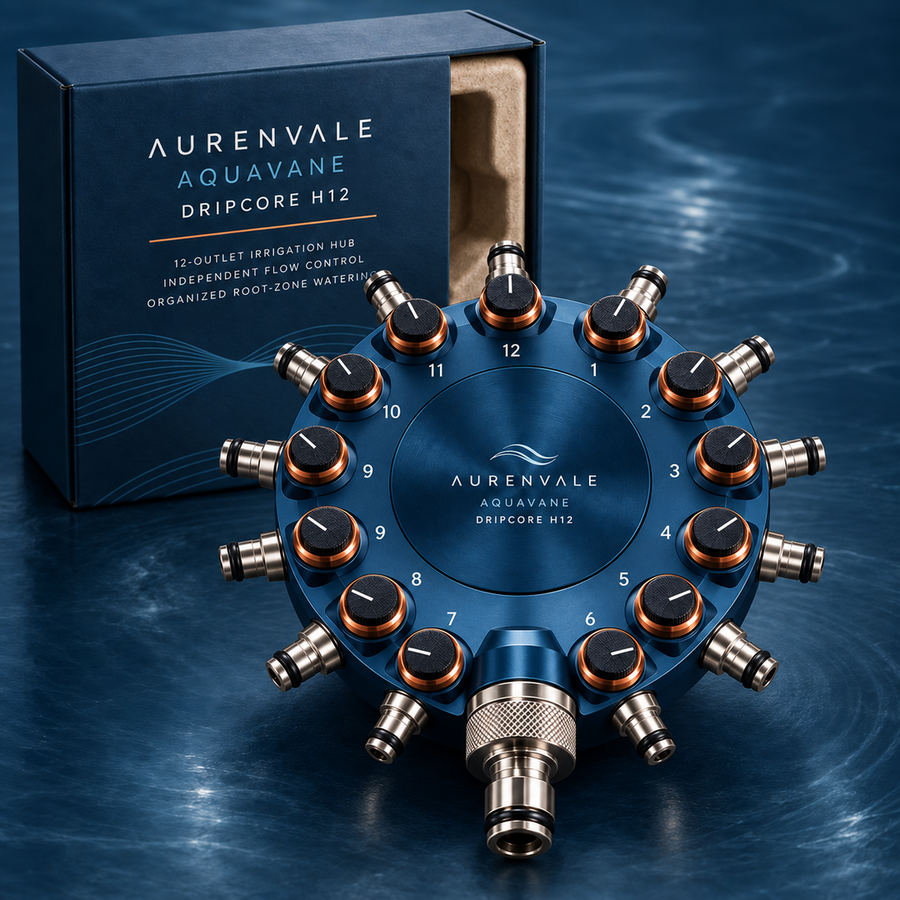 AURENVALE AQUAVANE DripCore H12 irrigation hub with presentation box