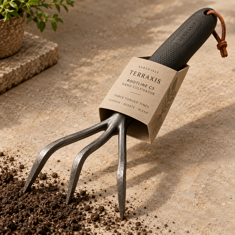 AURENVALE TERRAXIS RootLine C3 hand cultivator with product wrap