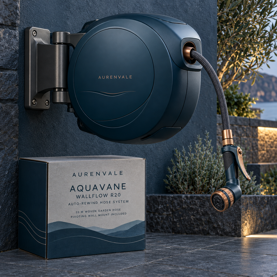 AURENVALE AQUAVANE WallFlow R20 wall-mounted hose reel with retail box